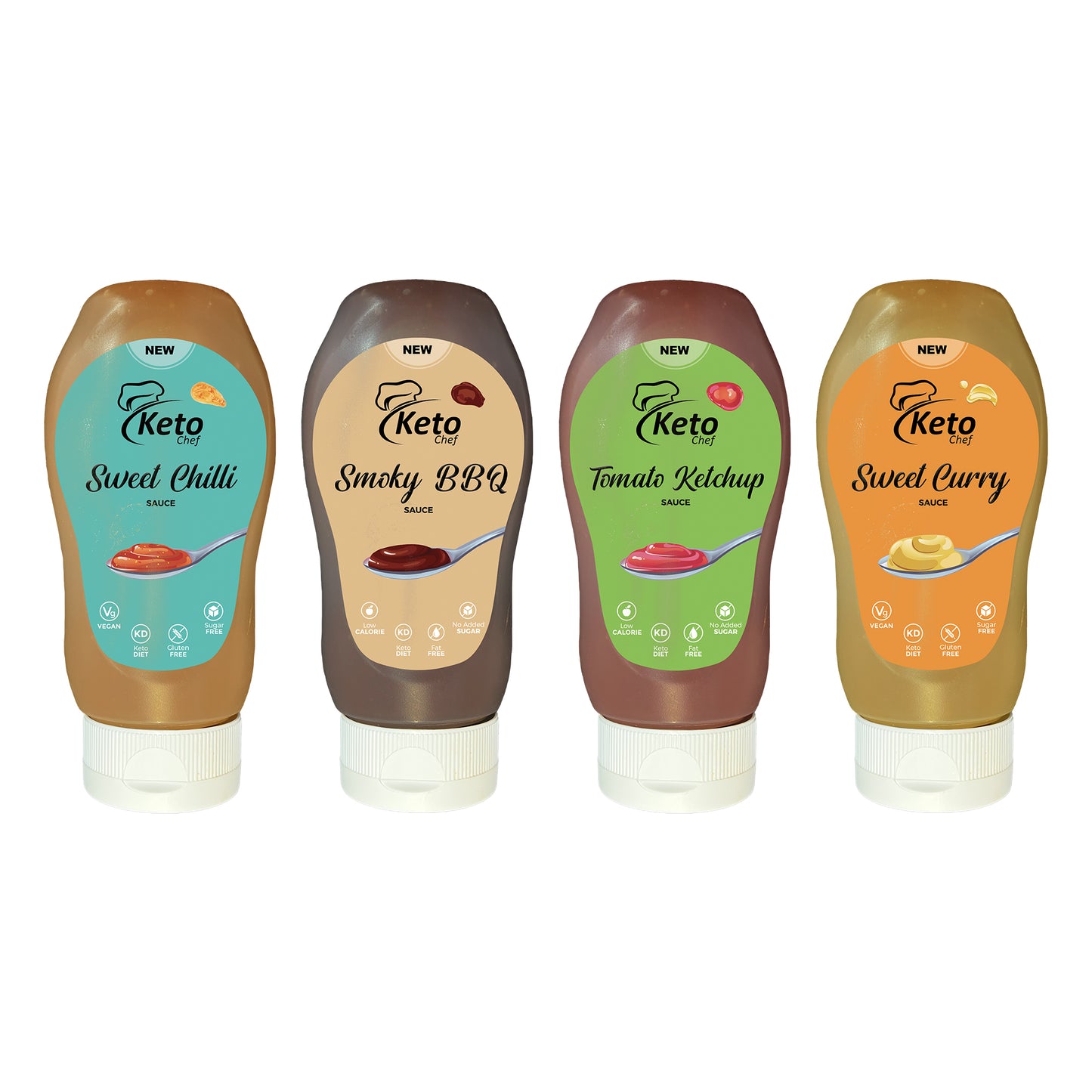 Keto Chef Sauces Combo (Sweet Curry, Smoky BBQ, Tomato Ketchup, Sweet Chilli Sauce)