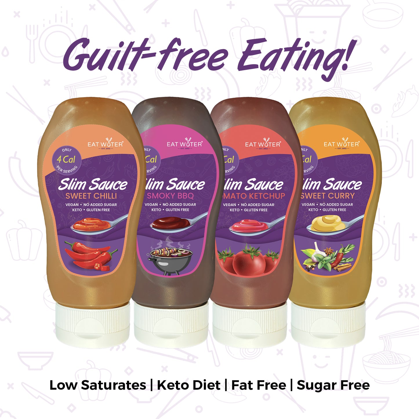Eat Water Slim Sauce Assorted Combo (Sweet Chilli, Sweet Curry, BBQ, Ketchup)