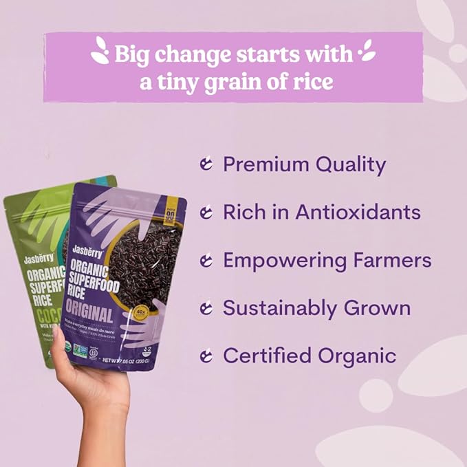Jasberry Organic Rice - Superfood Rice with High Antioxidants, Ready to Eat or Heat, 100% Jasberry Rice, Non-GMO, Gluten-Free, USDA Certified Organic, Vegan (Pack of 6, Mix Pack)