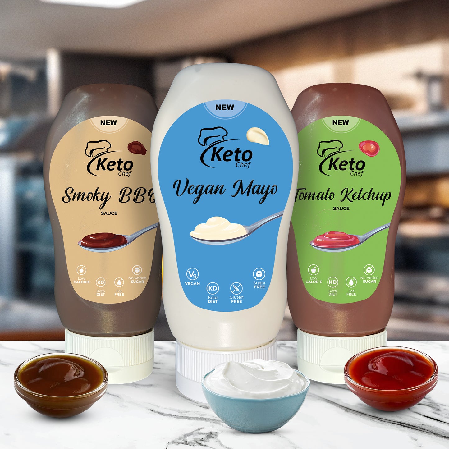 Keto Chef Sauces Combo – (Vegan Mayo, Smoky BBQ, Tomato Ketchup)