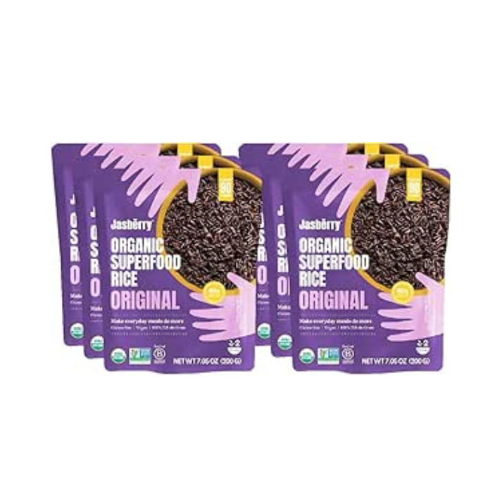 Jasberry Organic Rice - Superfood Rice with High Antioxidants, Ready to Eat or Heat, 100% Jasberry Rice, Non-GMO, Gluten-Free, USDA Certified Organic, Vegan (Pack of 6, Original)