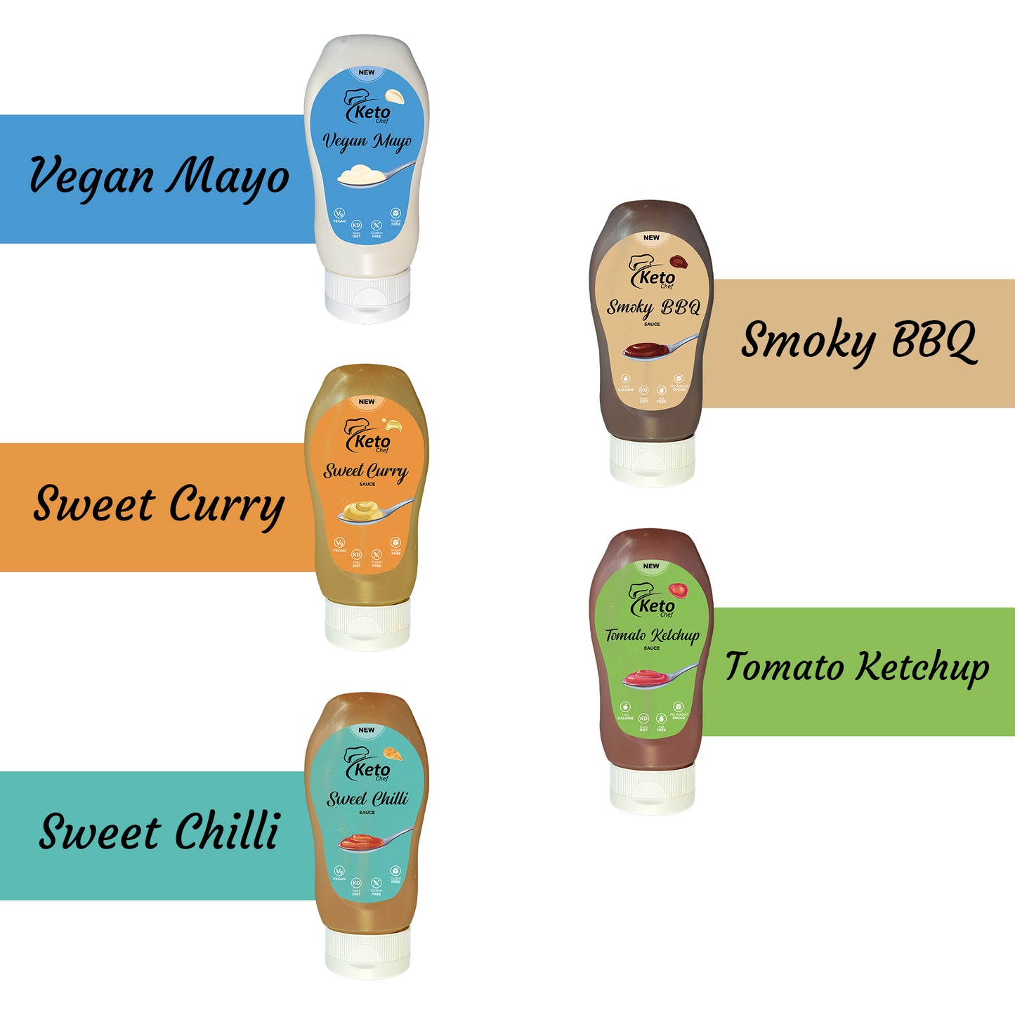 Keto Chef Sauces Combo (Sweet Curry, Smoky BBQ, Tomato Ketchup, Sweet Chilli Sauce)