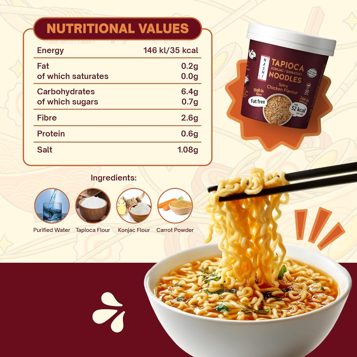 Nashi Tapioca Konjac Shirataki Pot Noodles- Spicy Chicken Flavour