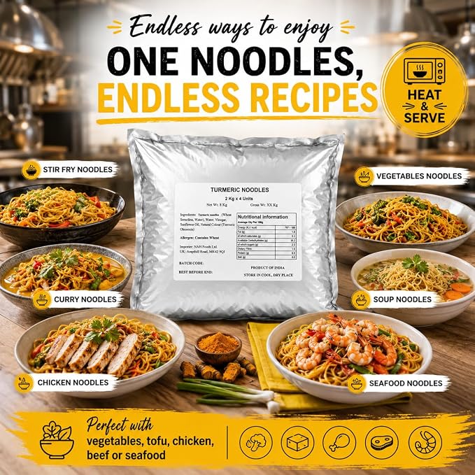 Nashi Ready to Eat Turmeric Flavour Wheat Noodles 2kg (Pack of 4)