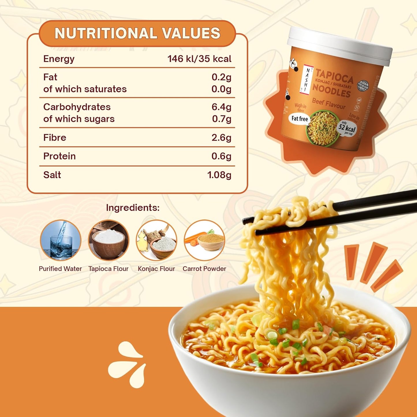 Nashi Tapioca Konjac Shirataki Pot Noodles- Beef Flavour