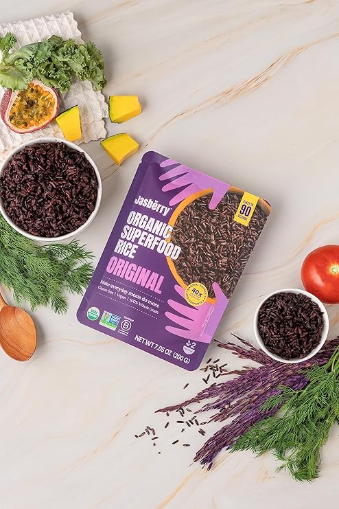 Jasberry Organic Rice - Superfood Rice with High Antioxidants, Ready to Eat or Heat, 100% Jasberry Rice, Non-GMO, Gluten-Free, USDA Certified Organic, Vegan (Pack of 6, Original)