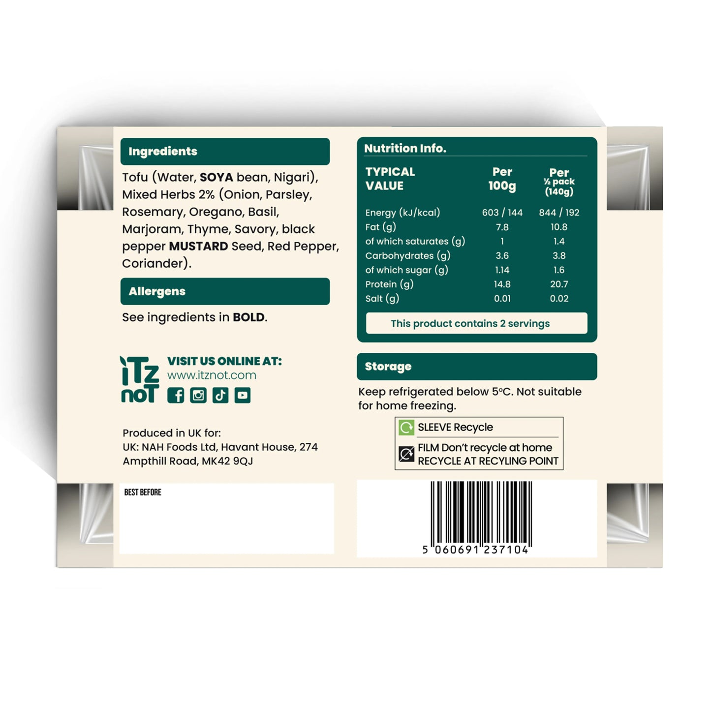 'iTz noT Just' Tofu - Mediterranean Herbs