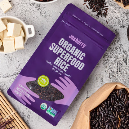 Jasberry - Organic Superfood Rice, Soft & Aromatic Whole Grain Purple Rice, High in Antioxidants, Non-GMO, Gluten-free, Easy to cook, Versatile USDA Certified Organic, Vegan (15 Oz Resealable Zip Bag)